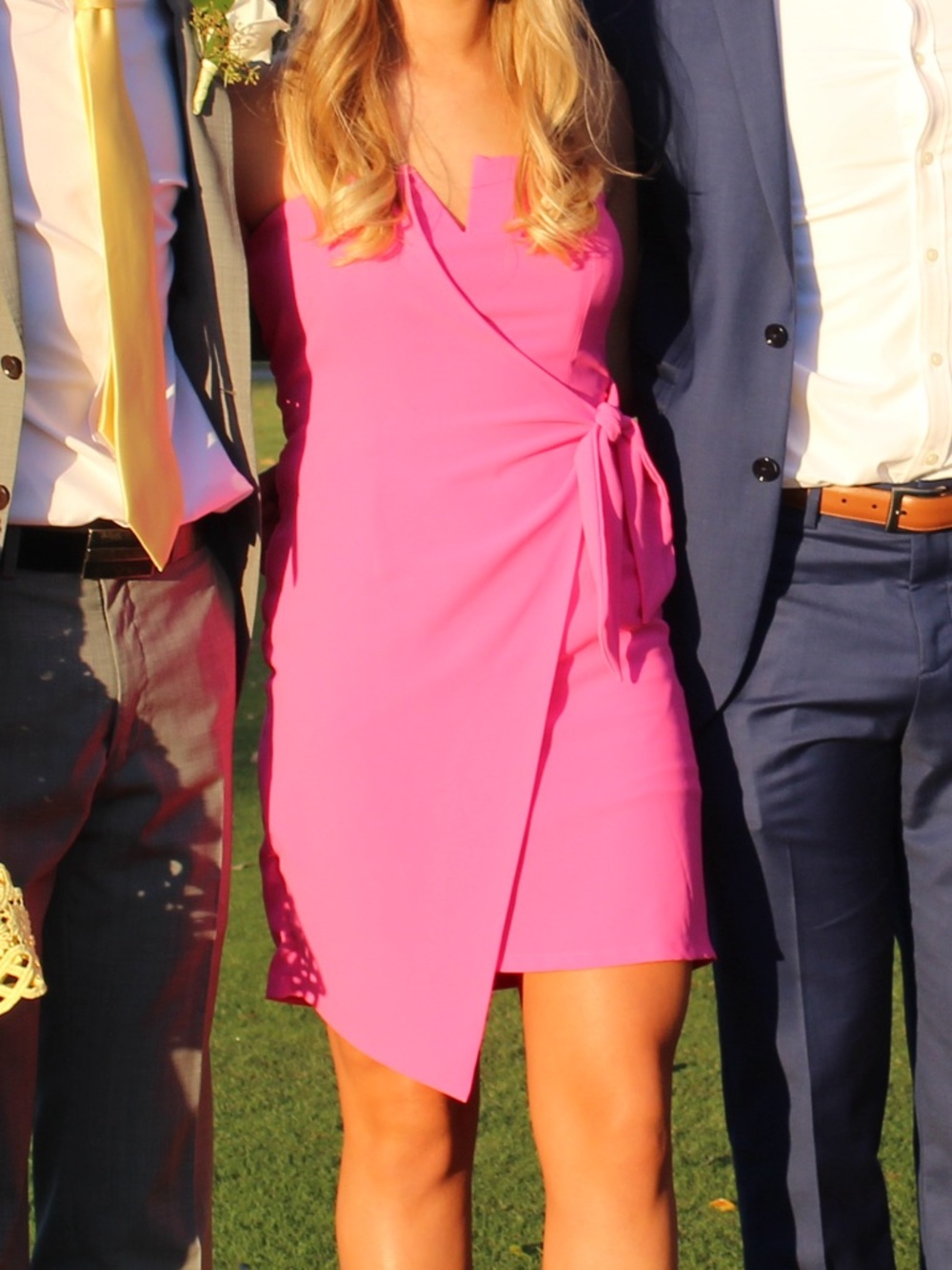 DO+BE Strapless Hot Pink Wrap Mini Dress with Side Tie
